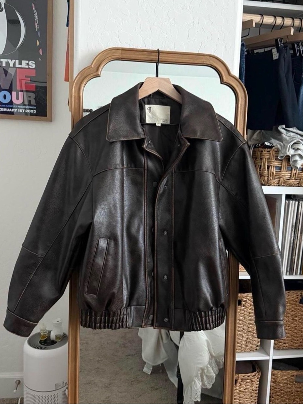 anthropologie womens fall chic reagan faux leather bomber by pilcro brown jacke